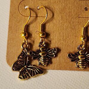2 pr Butterfly & Bee Earring Set